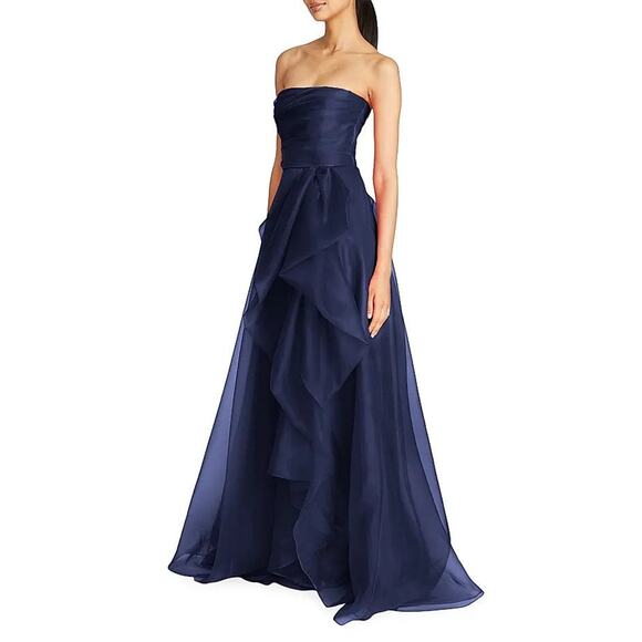 Theia Teresa Draped Tulle Strapless Gown - 12 - Picture 3 of 5